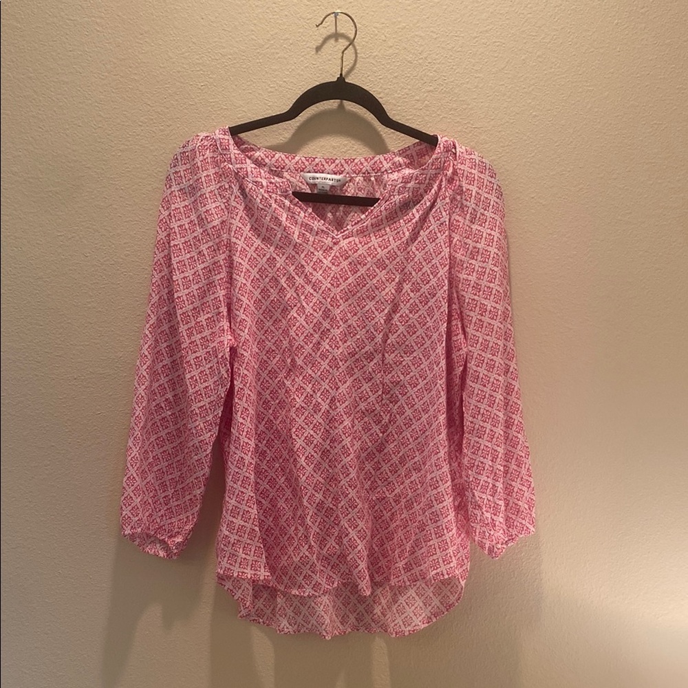 Counterparts Pink and White 3/4 Sleeve Blouse